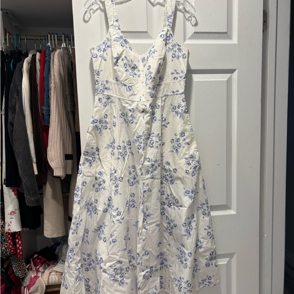 Levi's White and Blue Floral Ravina Midi Dress Size M